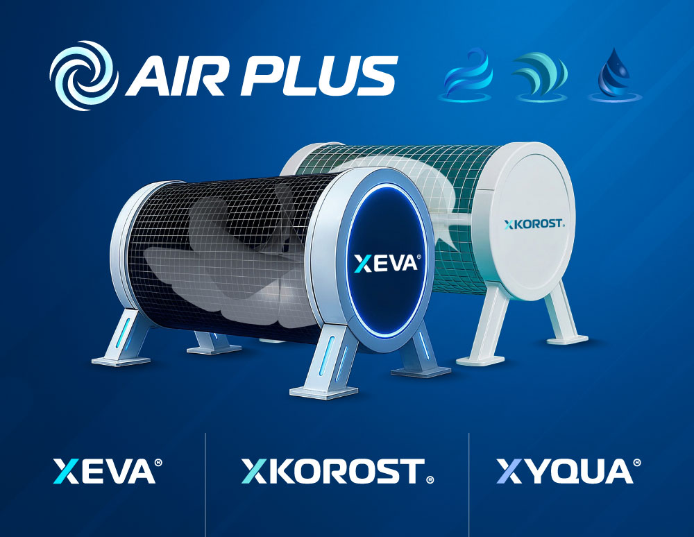 Side by side comparison of AirPlus products, solar panels and wind turbines